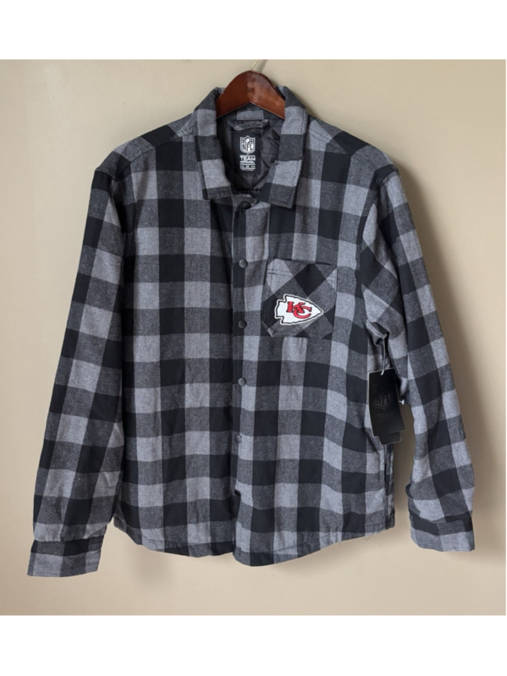 Kansas City Chiefs Mens Plaid Black Shirt Jacket Size Medium NWT NFL MERCH $130
